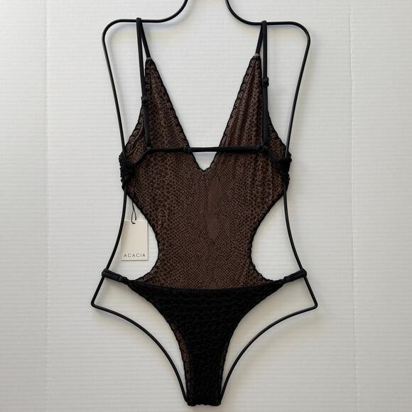 Acacia Swim ARIA Crochet One Piece - Licorice - Minimalist - Adjustable Straps - Picture 3 of 15